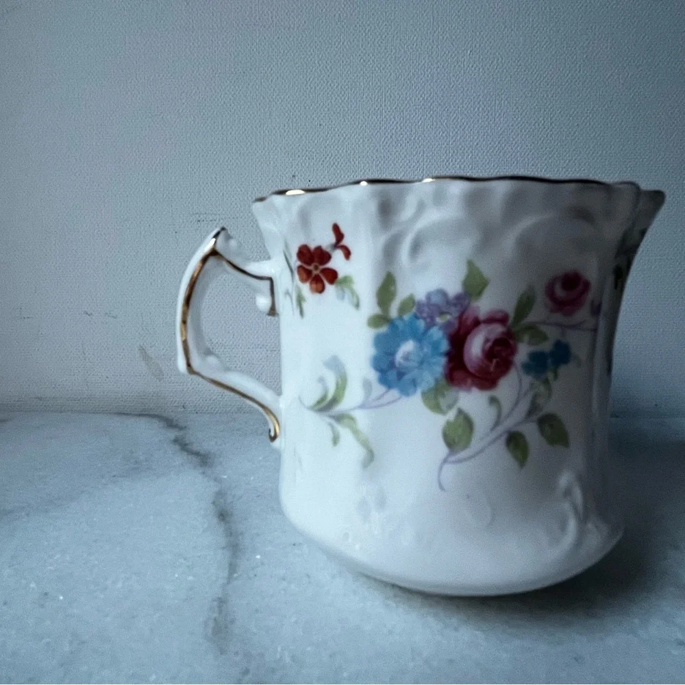 Floral Porcelain Teacup with Gold Trim